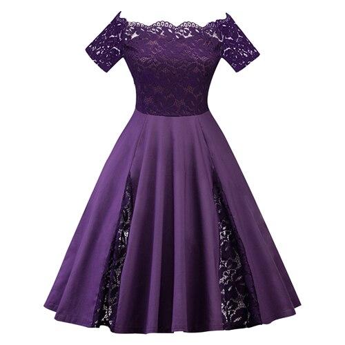Vintage Φόρεμα Plus Size Μωβ Κέντημα