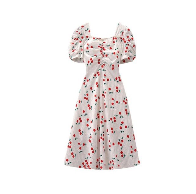 Vintage Plus Size Cherry Φόρεμα Λευκό