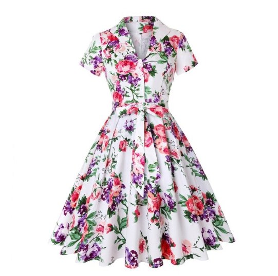 Φόρεμα Vintage Plus Size White Flower