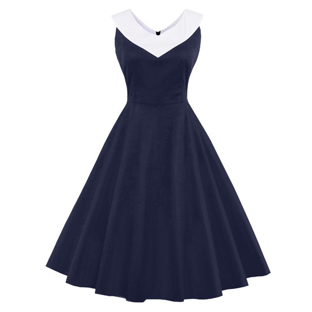 Plus Size Vintage Φόρεμα Chic Collar Navy