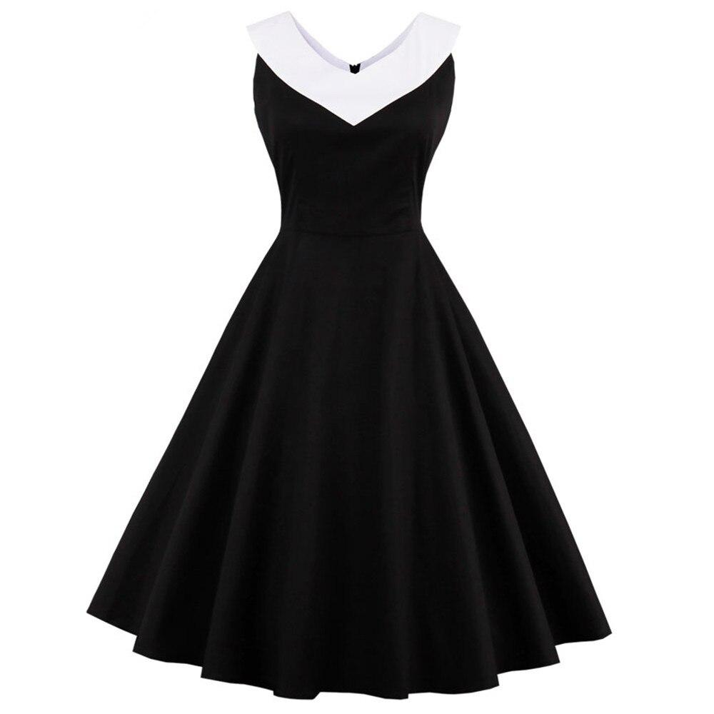 Plus Size Vintage Φόρεμα Chic Γιακά Μαύρο