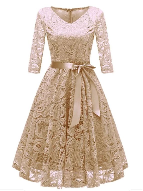 Φόρεμα Vintage Plus Size Κίτρινο Δαντέλα