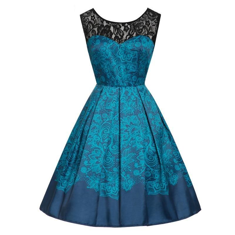 Vintage Plus Size Lace Rockabilly Dress Blue