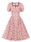 Vintage Plus Size Ψηλόμεσο Φόρεμα Ροζ