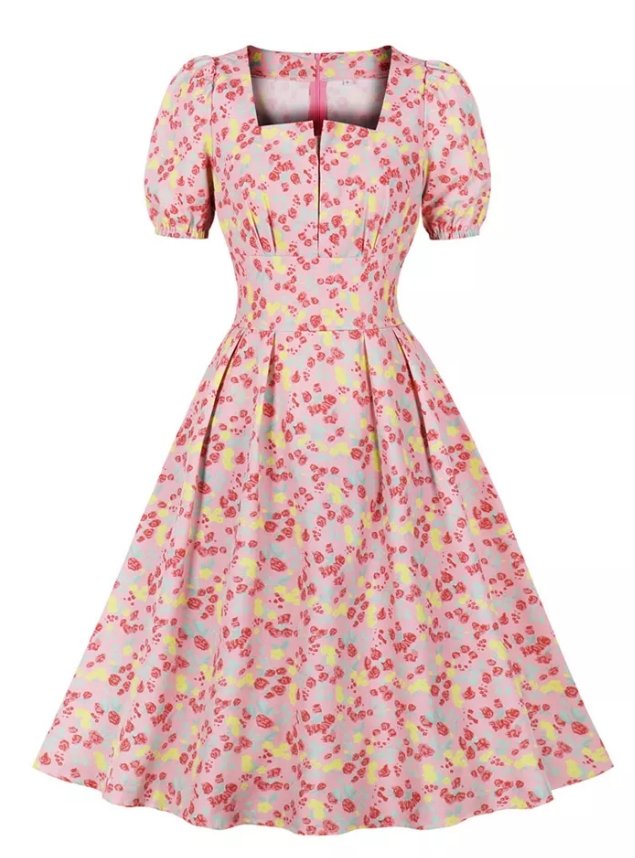 Vintage Plus Size Ψηλόμεσο Φόρεμα Ροζ