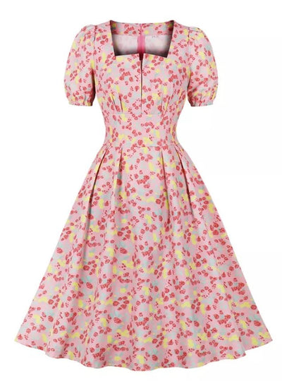 Vintage Plus Size Ψηλόμεσο Φόρεμα Ροζ