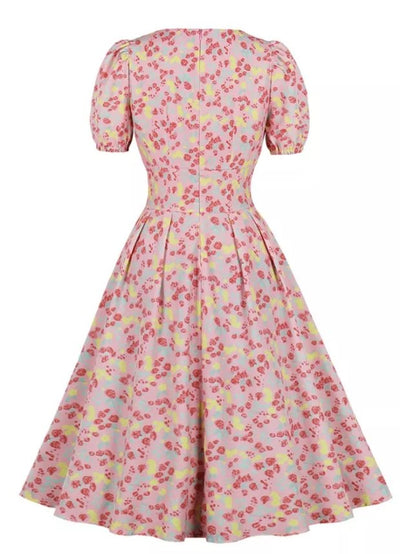 Vintage Plus Size Ψηλόμεσο Φόρεμα Ροζ
