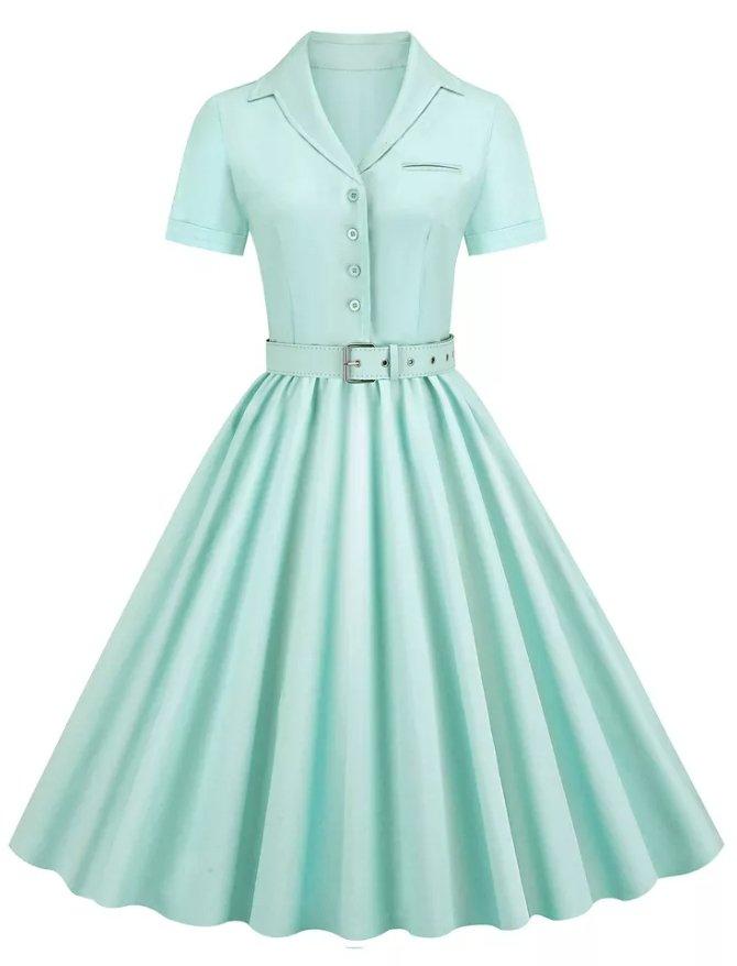 Φόρεμα Vintage Plus Size Ψηλόμεση Τιρκουάζ