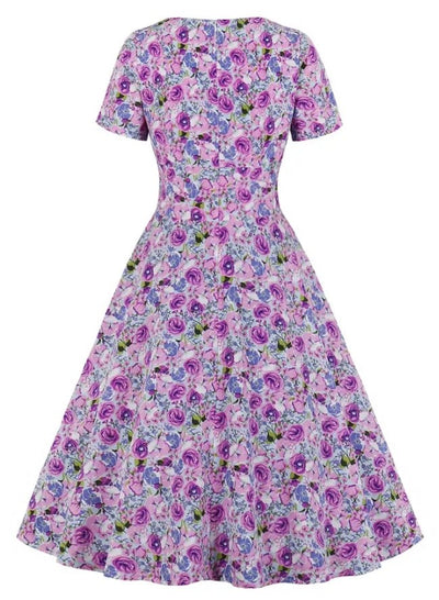 Φόρεμα Vintage Plus Size Ψηλόμεσο Μωβ