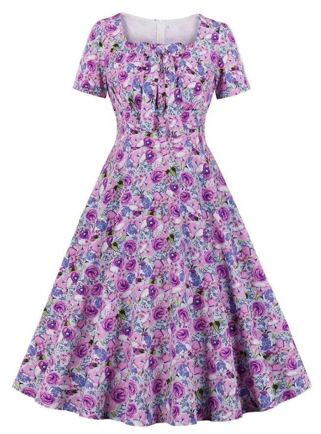 Φόρεμα Vintage Plus Size Ψηλόμεσο Μωβ