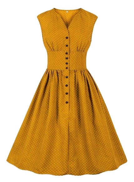 Κίτρινο Vintage Φόρεμα Plus Size
