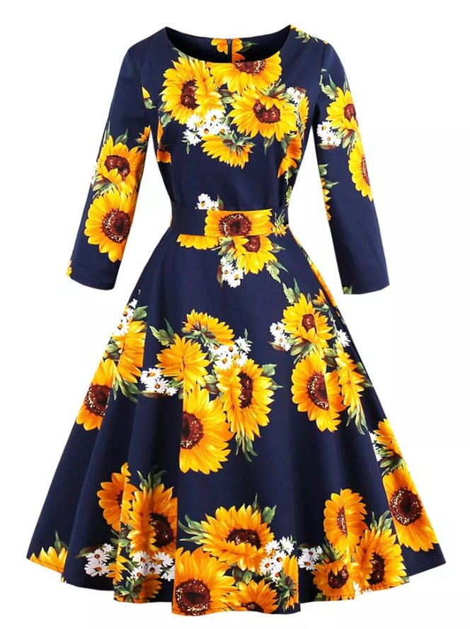 Μακρυμάνικο Μπλε Φόρεμα Vintage Plus Size