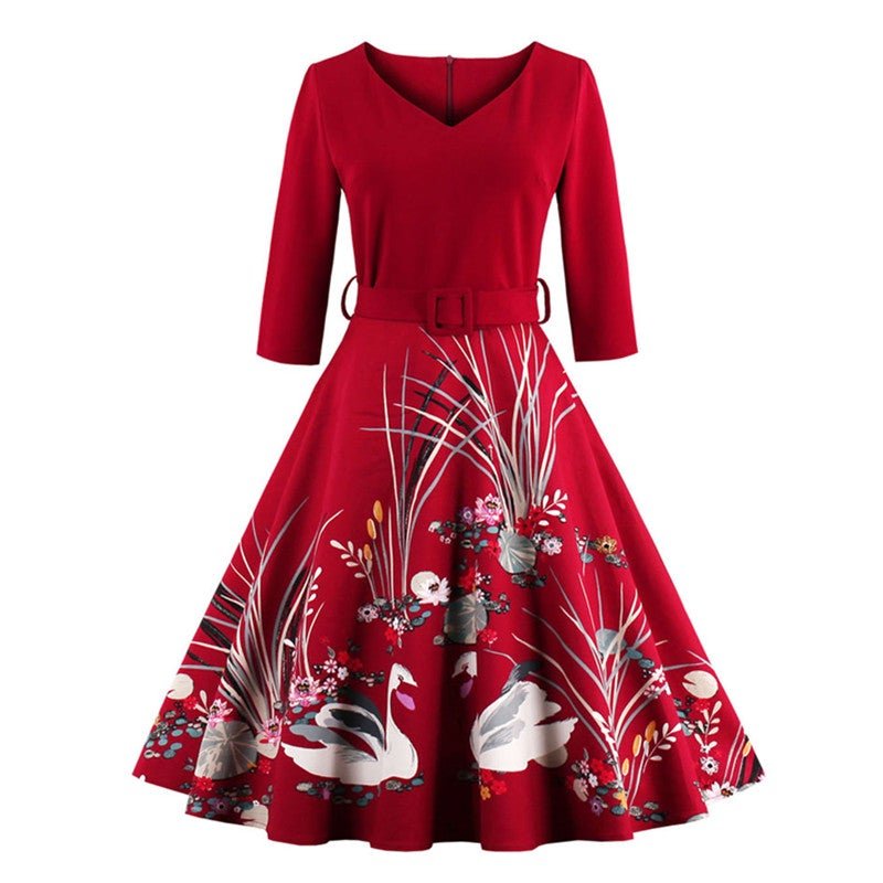 Μακρυμάνικο Κόκκινο Φόρεμα Vintage Plus Size