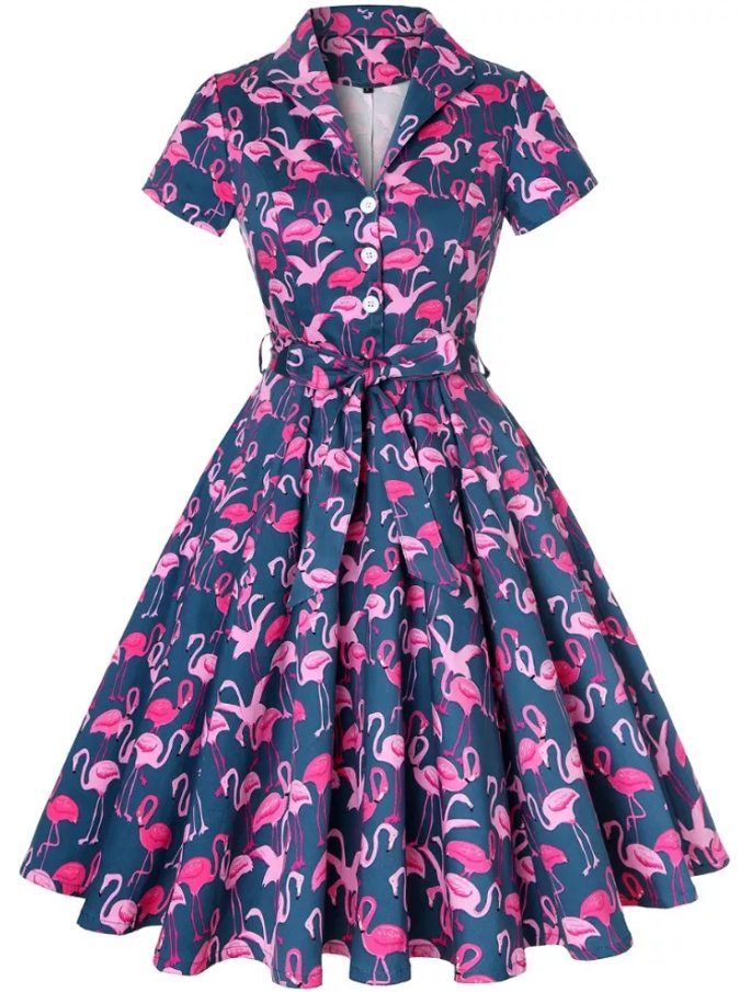Φόρεμα Vintage Plus Size Navy Birds