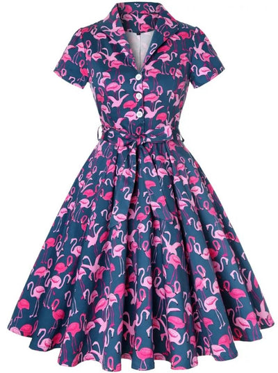 Φόρεμα Vintage Plus Size Navy Birds