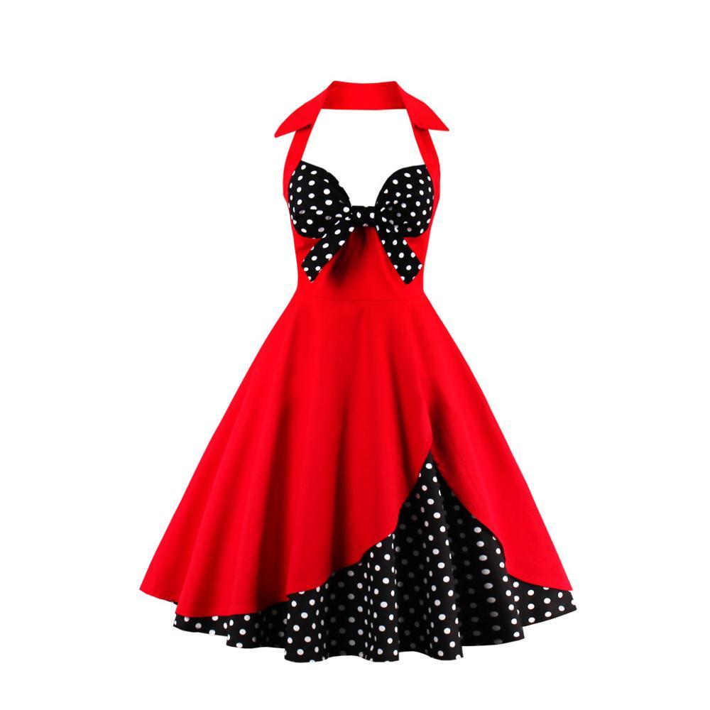 Plus Size Vintage Φόρεμα Μαύρο Κόκκινο Πουά