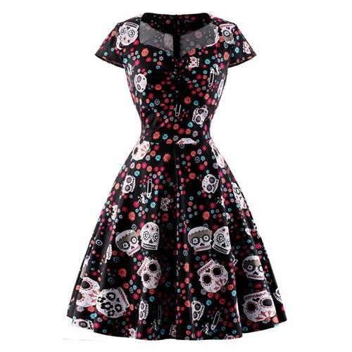 Φόρεμα Vintage Plus Size Black Skull