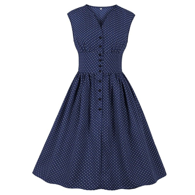 Φόρεμα Vintage Plus Size Μπλε Πουά