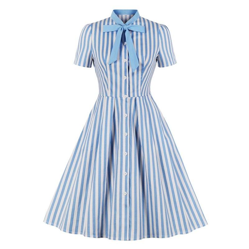 Φόρεμα Vintage Plus Size Ριγέ Μπλε