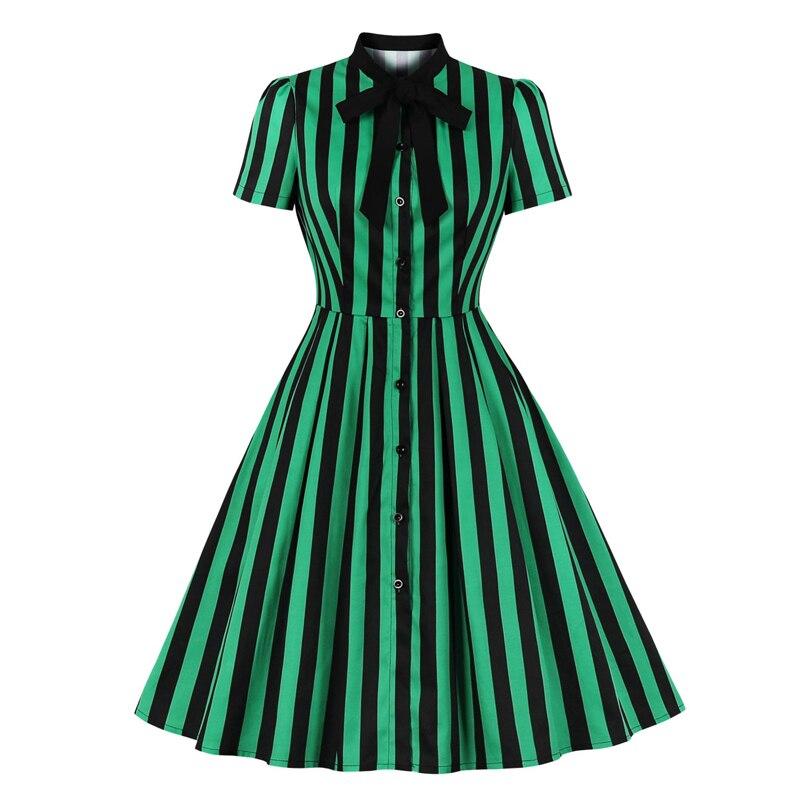 Ριγέ Φόρεμα Vintage Plus Size Πράσινο