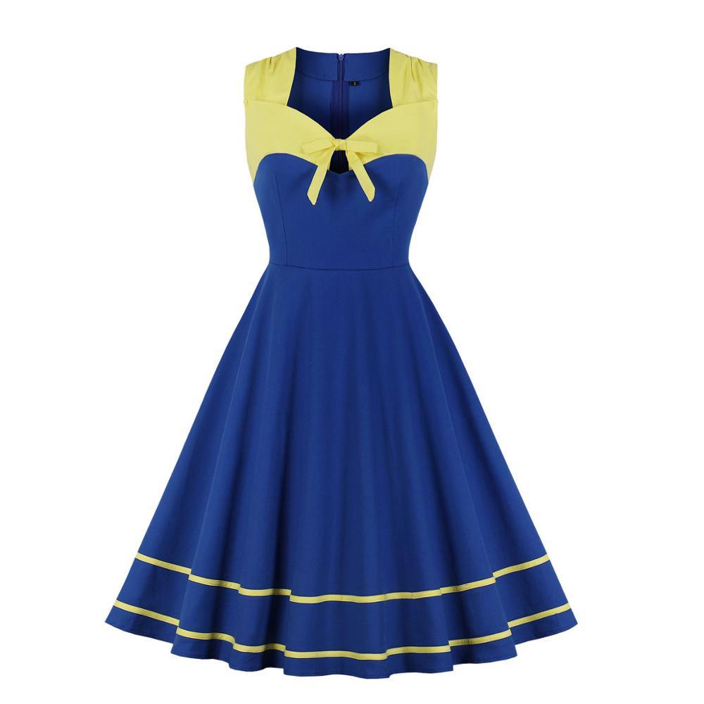 Vintage Φόρεμα Plus Size Retro Yellow Blue