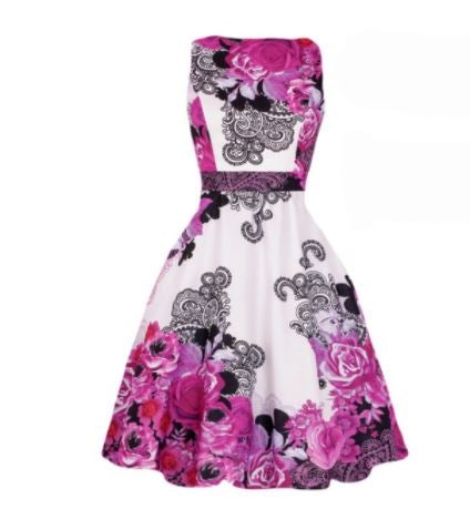 Vintage Plus Size Rockabilly Φόρεμα Λευκό Μωβ