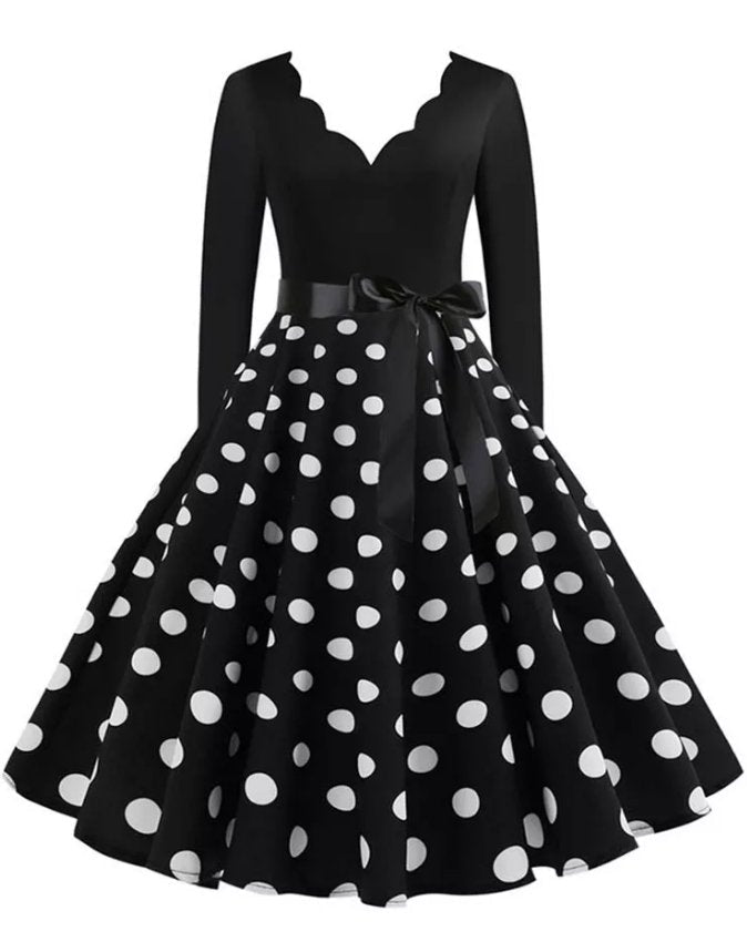 Vintage Plus Size Rockabilly Φόρεμα Μαύρες Πουά