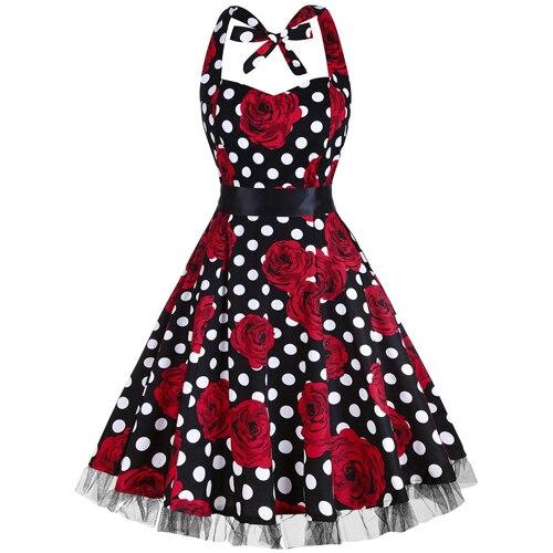 Vintage Plus Size Φόρεμα Rockabilly Μαύρα Τριαντάφυλλα