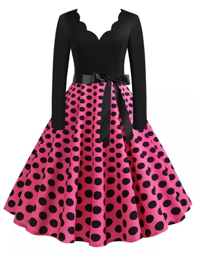 Vintage Plus Size Rockabilly Πουά Φόρεμα Ροζ