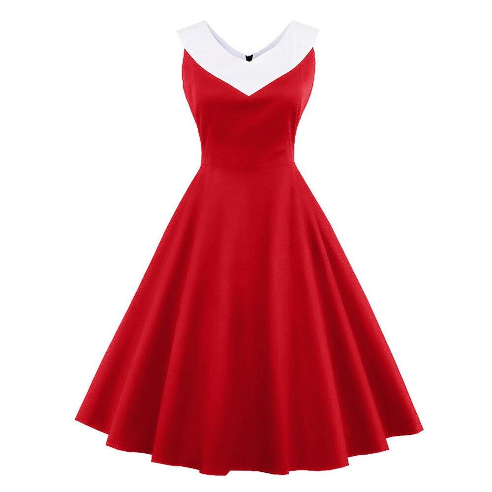 Vintage Plus Size Red Dress Chic Collar Red