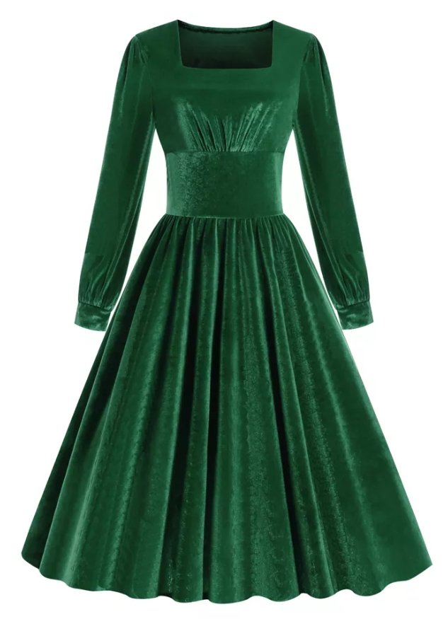 Φόρεμα Vintage Plus Size Πράσινο Σατέν