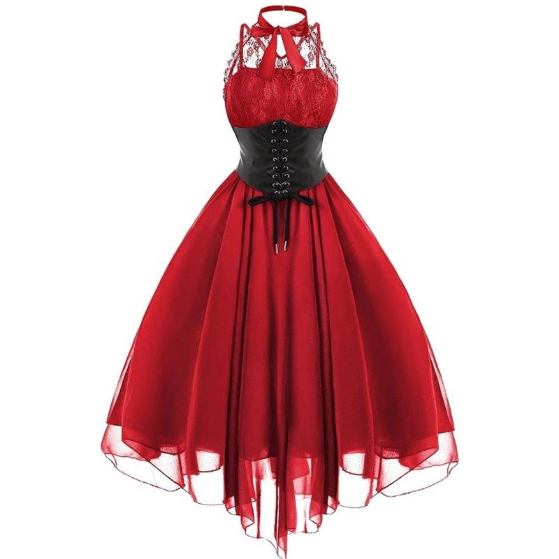 Vintage Plus Size Steampunk Red Φόρεμα