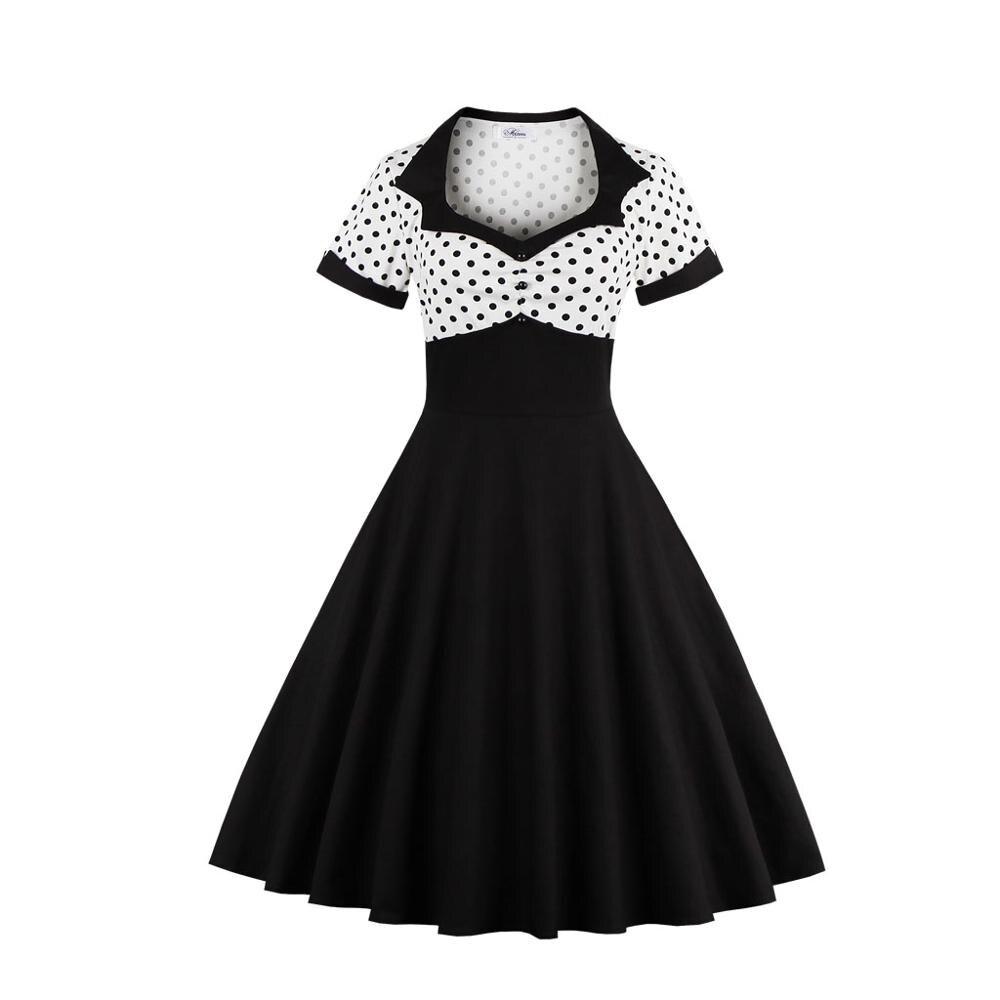 Vintage Plus Size Swing Φόρεμα Μαύρο Λευκό
