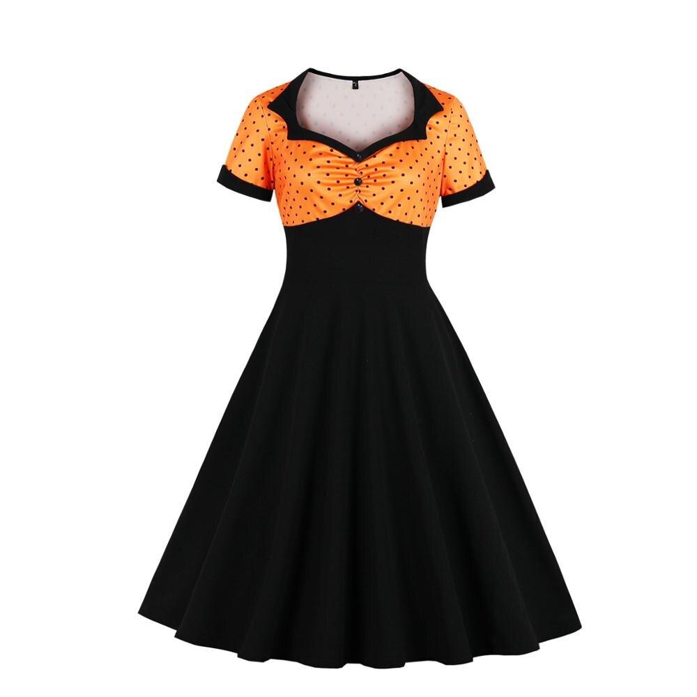 Vintage Plus Size Swing Φόρεμα Πορτοκαλί Μαύρο
