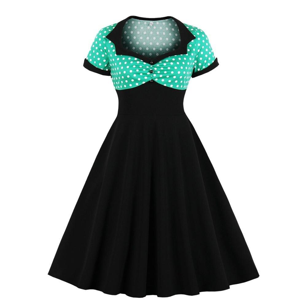 Vintage Plus Size Swing Φόρεμα Πράσινο Μαύρο