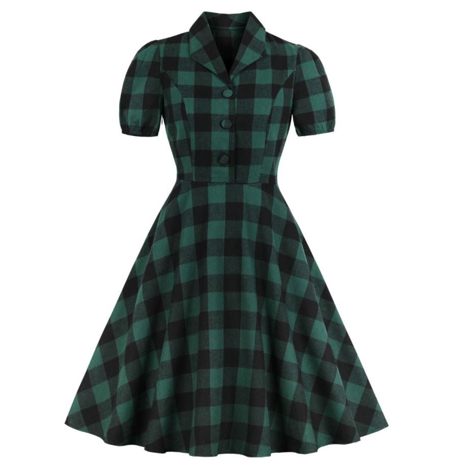 Φόρεμα Vintage Plus Size Green Check