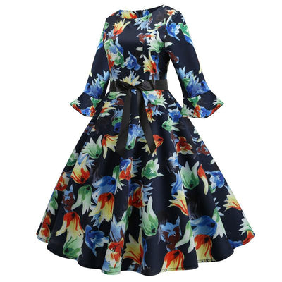 Vintage Φόρεμα Winter Navy Flowers
