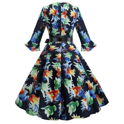 Vintage Φόρεμα Winter Navy Flowers