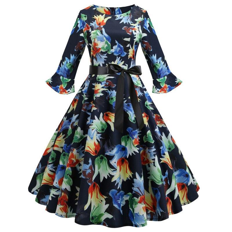Vintage Φόρεμα Winter Navy Flowers