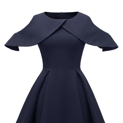 Vintage Navy Φόρεμα Με Βολάν Γιακά