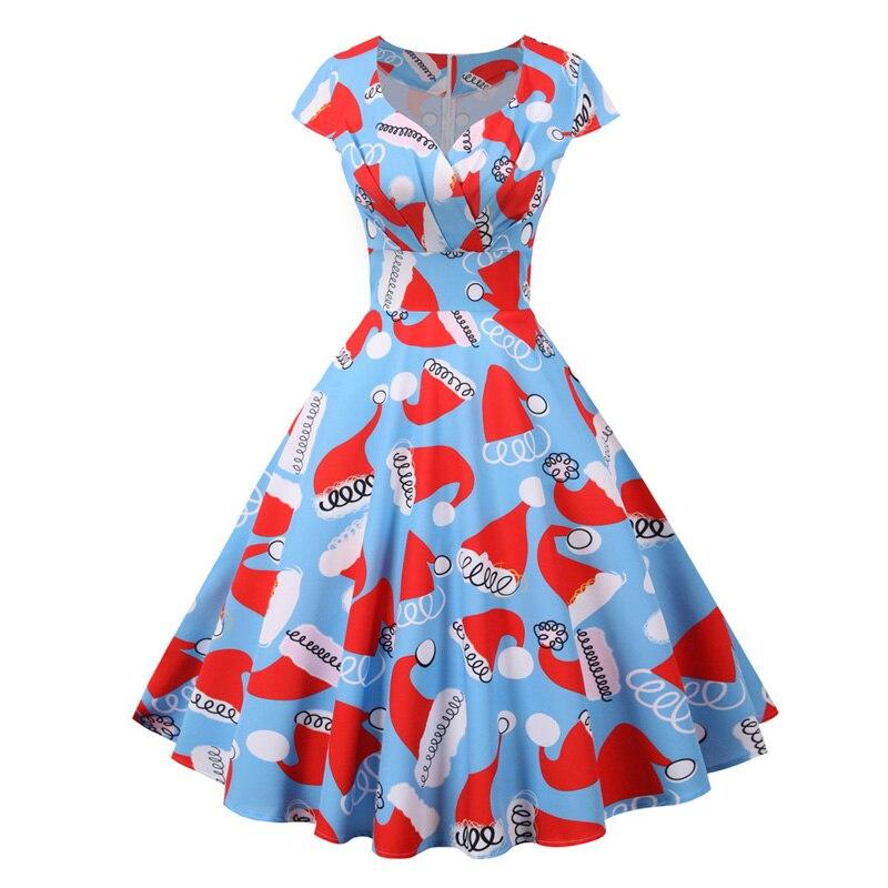 Vintage Χριστουγεννιάτικο Plus Size Μπλε Φόρεμα