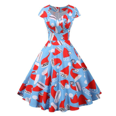 Vintage Χριστουγεννιάτικο Plus Size Μπλε Φόρεμα
