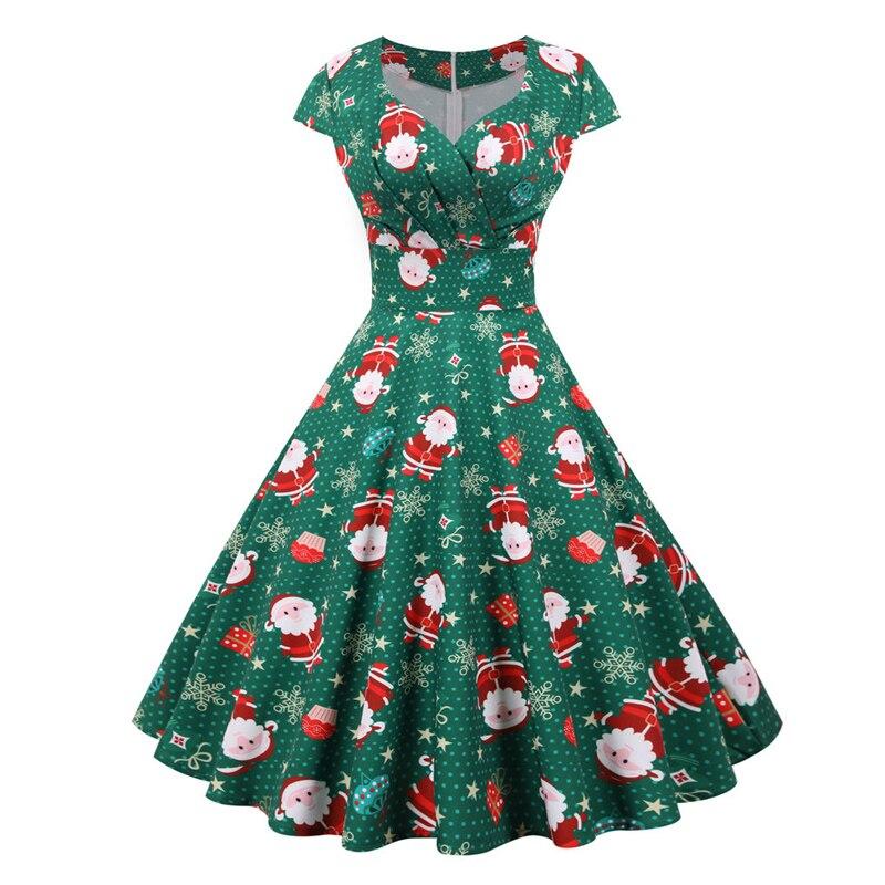 Πράσινο Plus Size Vintage Χριστουγεννιάτικο Φόρεμα