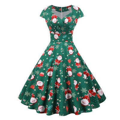 Πράσινο Plus Size Vintage Χριστουγεννιάτικο Φόρεμα