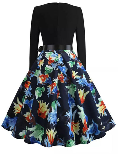 Vintage Pin Up Blue Flower Φόρεμα