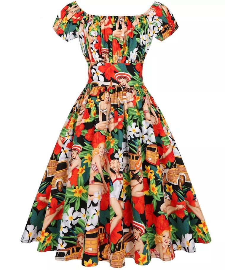 Λευκό Plus Size Vintage Pin Up Φόρεμα