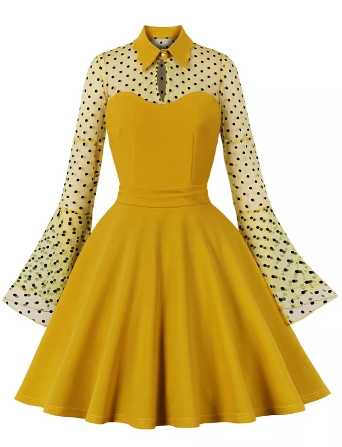 Vintage Pin Up Φόρεμα Plus Size Yellow
