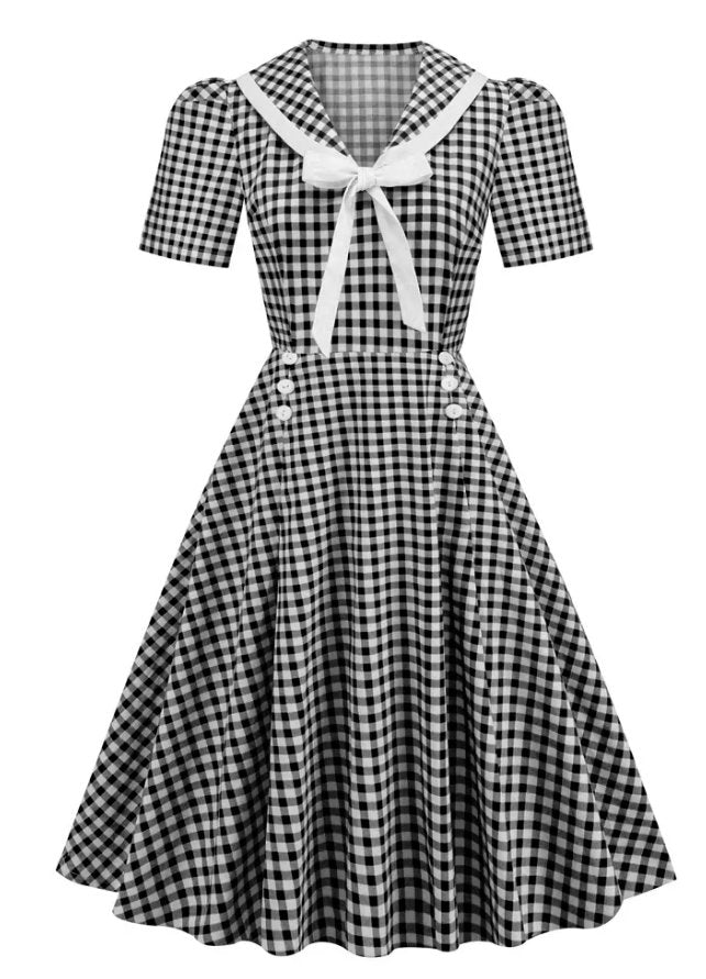 Vintage Pin Up Καρό Φόρεμα Μαύρο