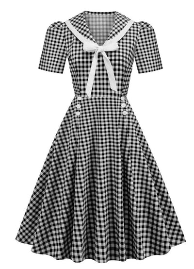 Vintage Pin Up Καρό Φόρεμα Μαύρο