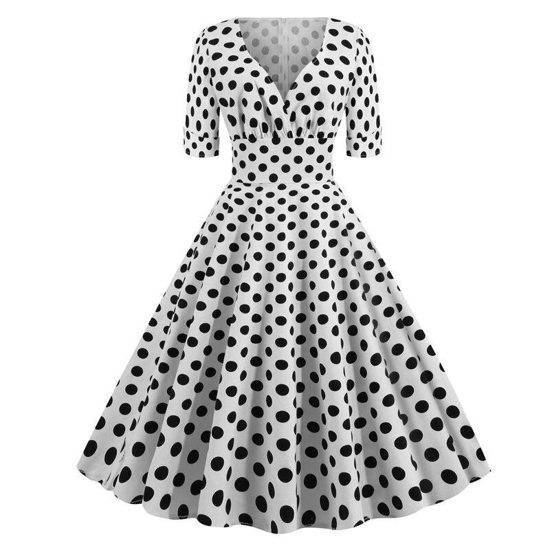 Vintage Rockabilly Φόρεμα 50s Λευκές Πουά